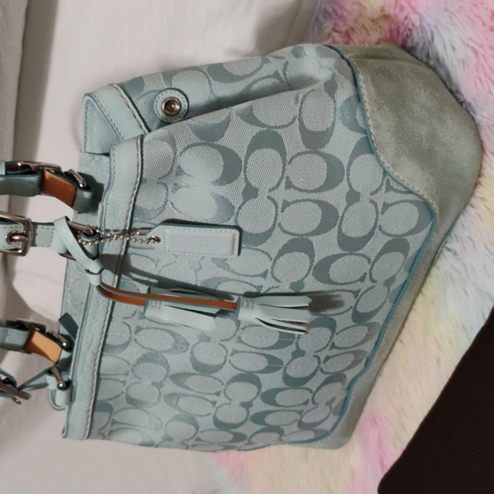SALE! Auth Coach Denim Y2K Vintage Signature Baby Blue Handbag/Dust Bag - Picture 5 of 15